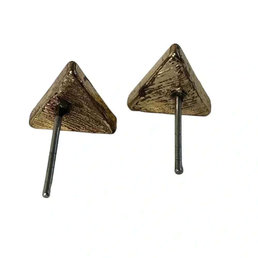 Gold triangle stud earrings with clear diamond rhinestones